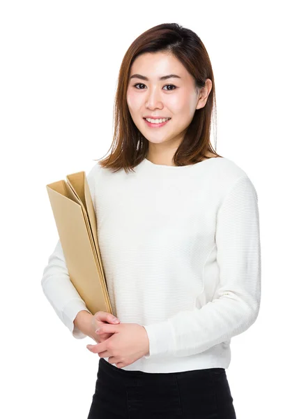 Asian young woman in white sweater — Stock Photo, Image