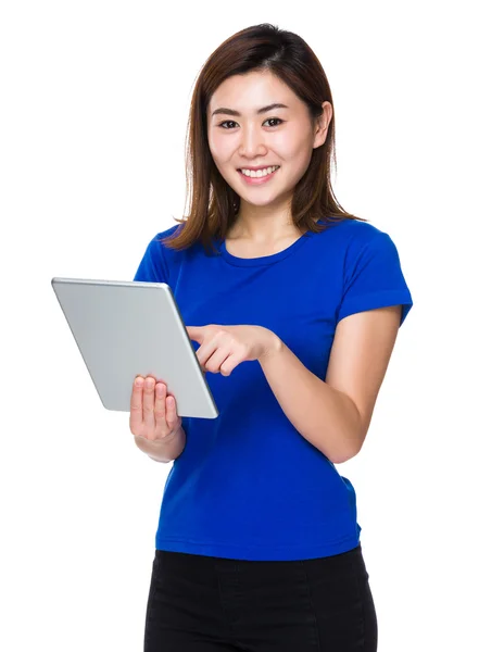 Asian young woman in blue t-shirt — Stock Photo, Image