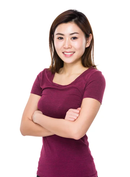 Asiático jovem mulher em vermelho t-shirt — Fotografia de Stock