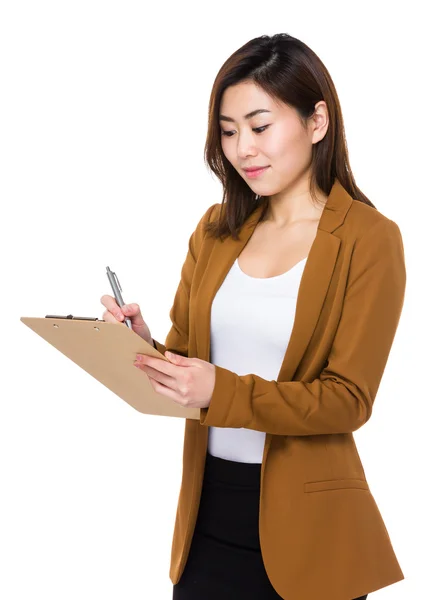 Asiática joven mujer de negocios en marrón chaqueta —  Fotos de Stock