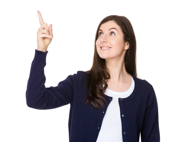 Kaukasische brunette vrouw in blauwe vest — Stockfoto