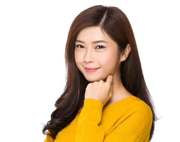 Asian young woman yn yellow sweater — Stock Photo, Image