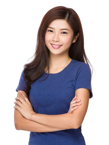 Asian young woman in blue t-shirt — Stock Photo, Image