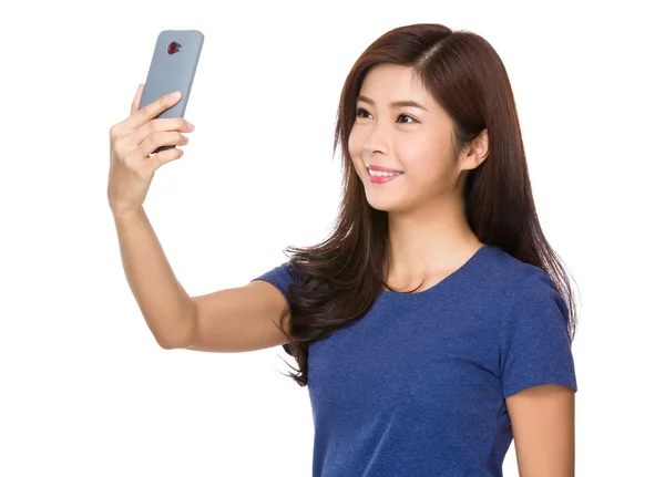 Asian young woman in blue t-shirt — Stock Photo, Image