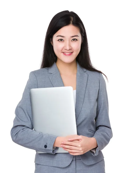 Asiática joven mujer de negocios en traje gris — Foto de Stock