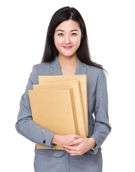 Asijské mladá podnikatelka v šedém obleku — Stock fotografie
