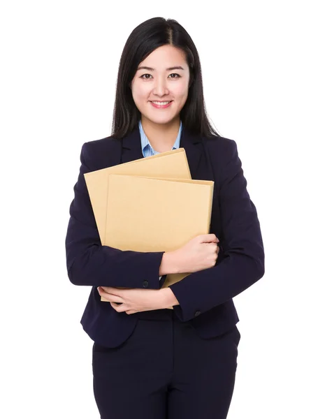 Aziatische jonge zakenvrouw in blauwe pak — Stockfoto