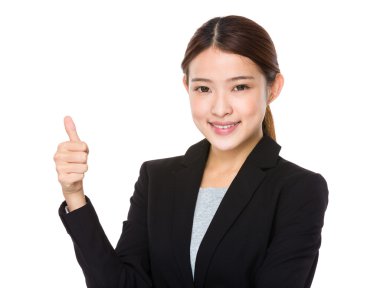 Asya genç iş kadını siyah takım elbise