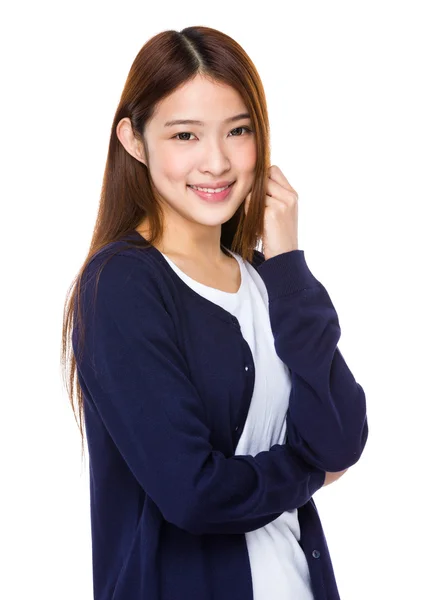 Asian young woman in blue cardigan — Stock Photo, Image