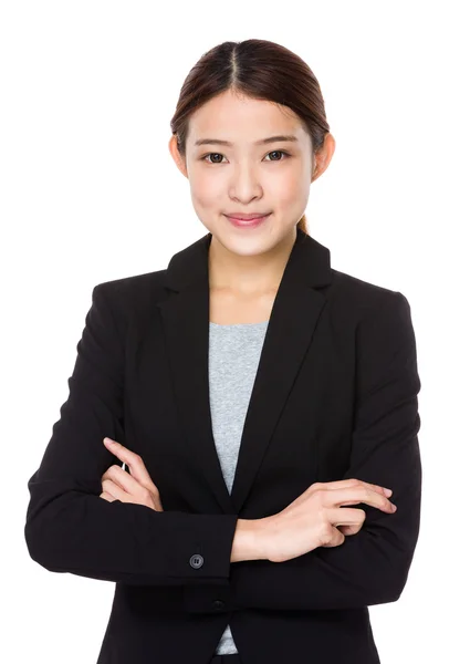 Asiática joven mujer de negocios en traje negro — Foto de Stock