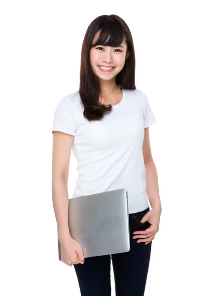 Kadını tutun laptop ile — Stok fotoğraf