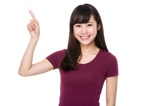 Young woman with finger point up — Stock Photo, Image