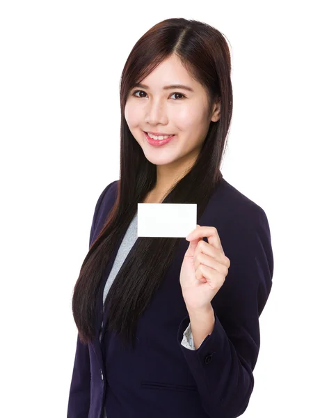 Businesswoman show with blank name card — Stock Photo, Image