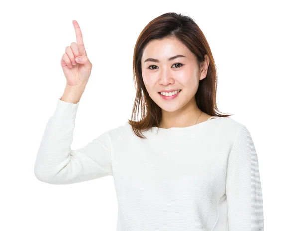 Vrouw met vinger omhoog — Stockfoto