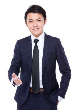 Mavi elbiseli Asya yakışıklı işadamı