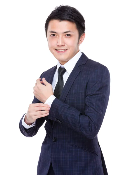 Ázsiai jóképű üzletember, kék színben — Stock Fotó