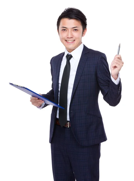 Aziatische knappe zakenman in blauwe pak — Stockfoto
