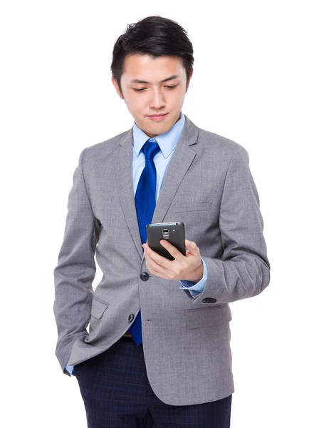Asiático bonito homem de negócios em terno cinza — Fotografia de Stock