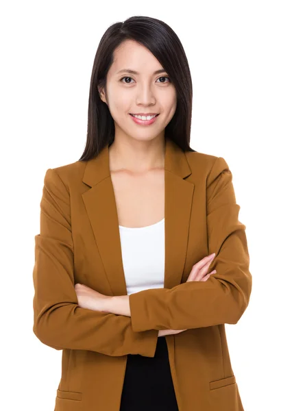 Mujer de negocios asiática en traje marrón — Foto de Stock