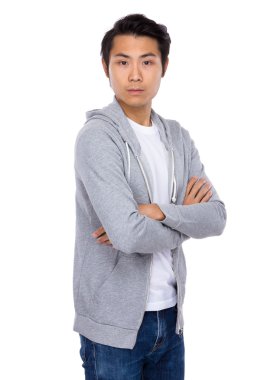 Asya genç adam gri ceketli