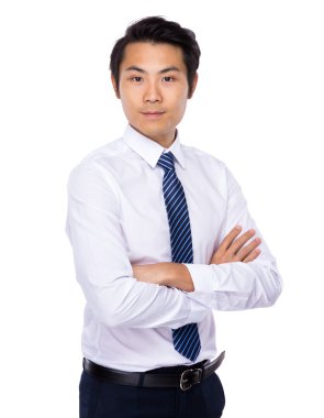 Beyaz gömlekli Asya yakışıklı işadamı