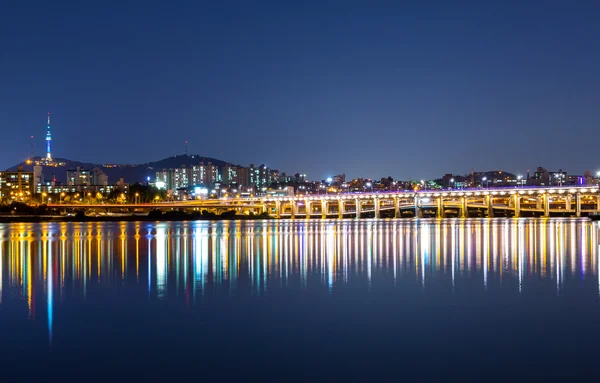 Miasto Seul panorama w nocy — Zdjęcie stockowe