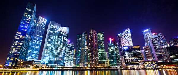 Beautiful scenic view of Singapore city at night