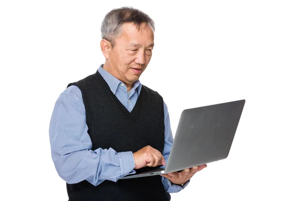 Asian old man in black waistcoat — Stock Photo, Image