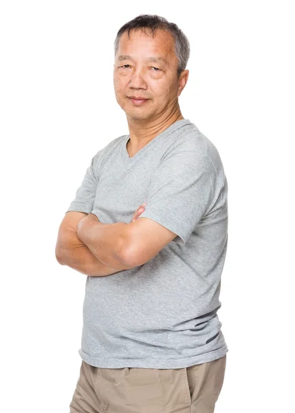 Asian old man in grey t-shirt — Stock Photo, Image