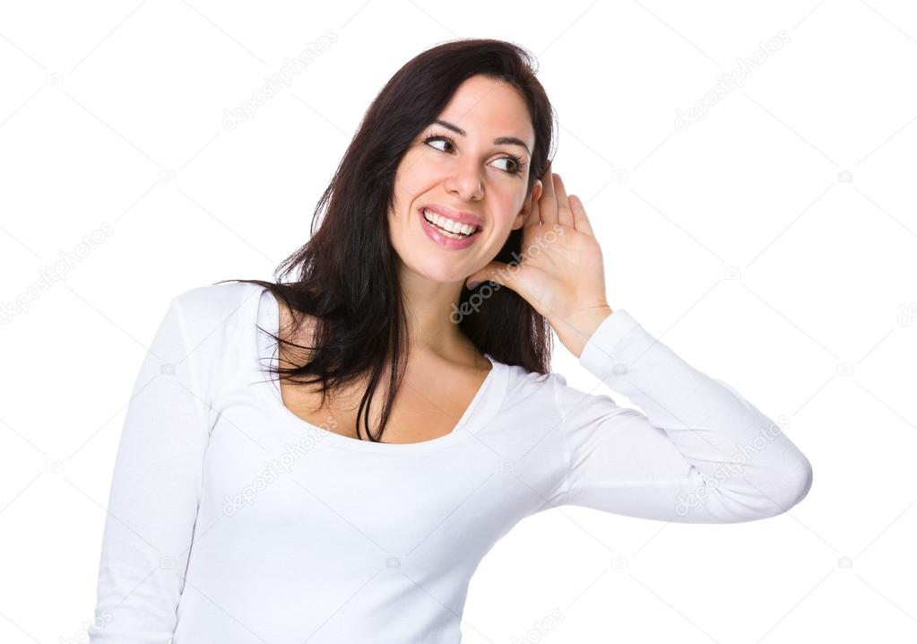 caucasian Brunette woman in white sweater