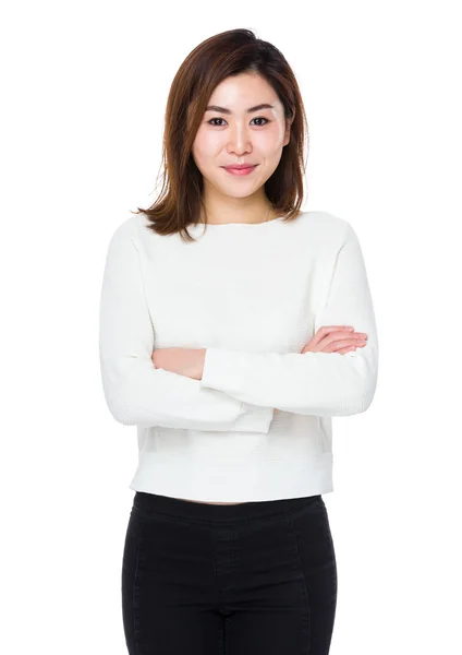 白いセーターのアジアの若い女性 — ストック写真