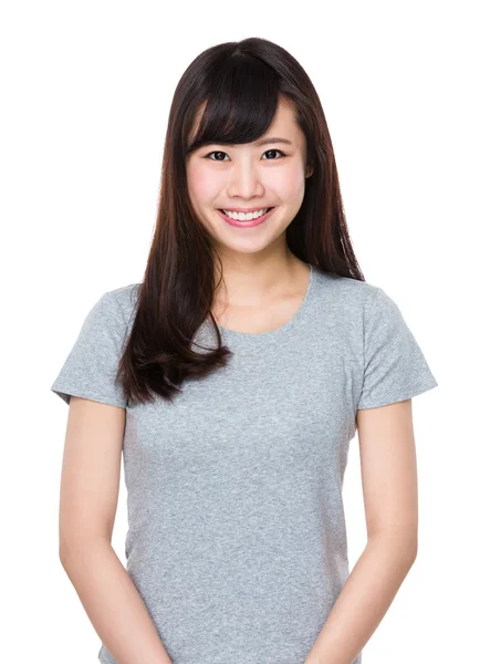 Young asian woman in grey t-shirt — Stock Photo, Image