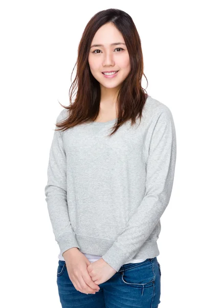 Asian young woman in grey sweater — Stock Photo, Image