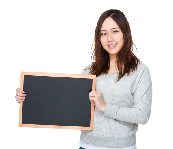 Asian woman with chalkboard — Stock Photo, Image