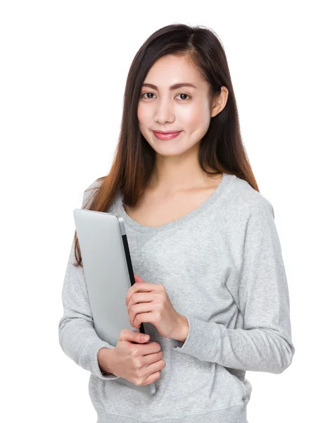 Young asian woman in grey sweater — Stock Photo, Image