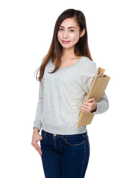 Asian woman with folders — Stock Photo, Image