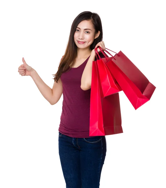 Asiático jovem mulher em vermelho t-shirt — Fotografia de Stock