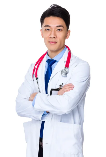 Asian young handsome doctor with stethoscope — Stock Photo, Image