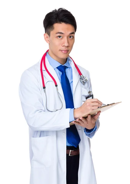 Asian young handsome doctor with stethoscope — Stock Photo, Image