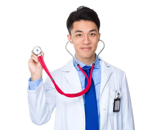 Asian young handsome doctor with stethoscope — Stock Photo, Image