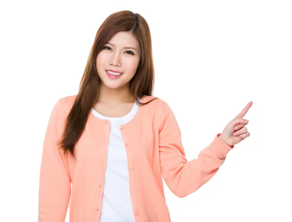 Young asian woman in pink cardigan — Stock Photo, Image