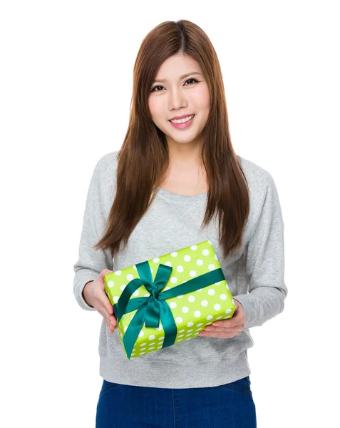 Asian young woman in grey sweater — Stock Photo, Image