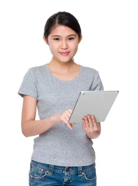 Young asian girl in grey t-shirt — Stock Photo, Image