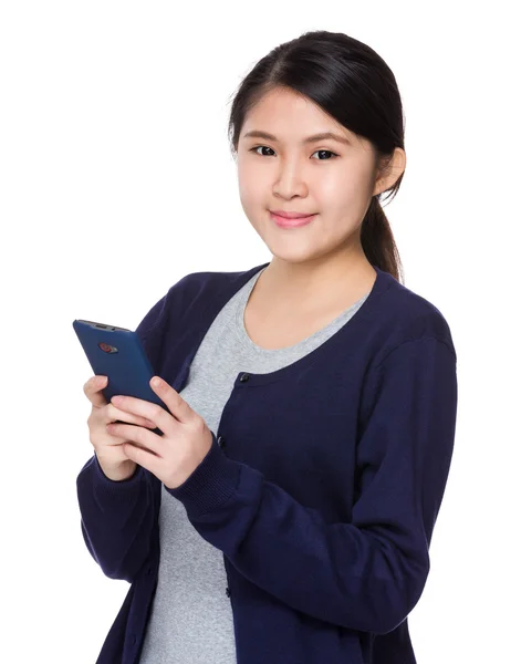 Young asian girl in blue cardigan — Stock Photo, Image