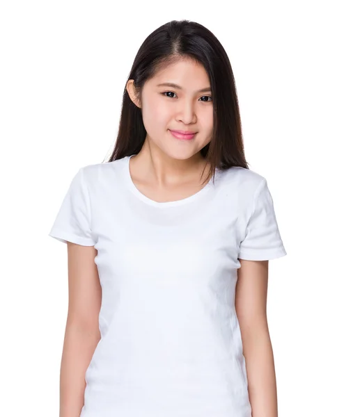 Asiático jovem mulher em branco t-shirt — Fotografia de Stock