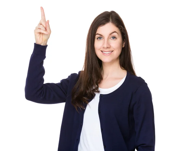 Caucasian brunette woman in blue cardigan — Stock Photo, Image