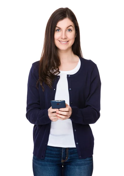 Caucasico bruna donna in blu cardigan — Foto Stock