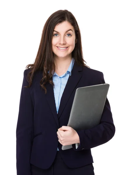 Caucasian brunette businesswoman in business suit — Stock Photo, Image