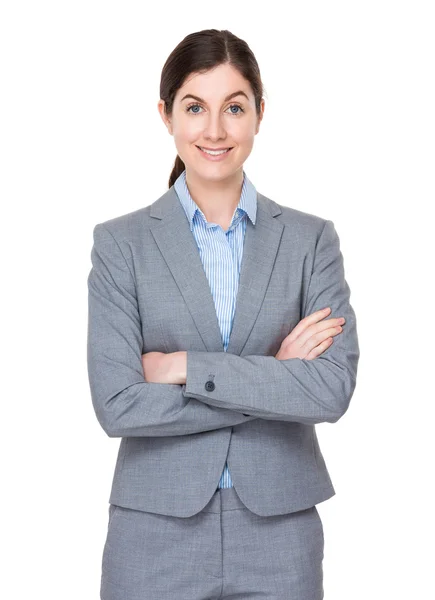 Kaukasische brunette zakenvrouw in pak — Stockfoto