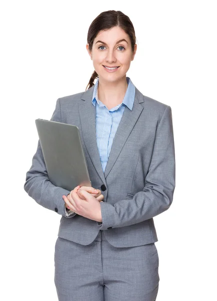 Caucasian brunette businesswoman in business suit — Stock Photo, Image